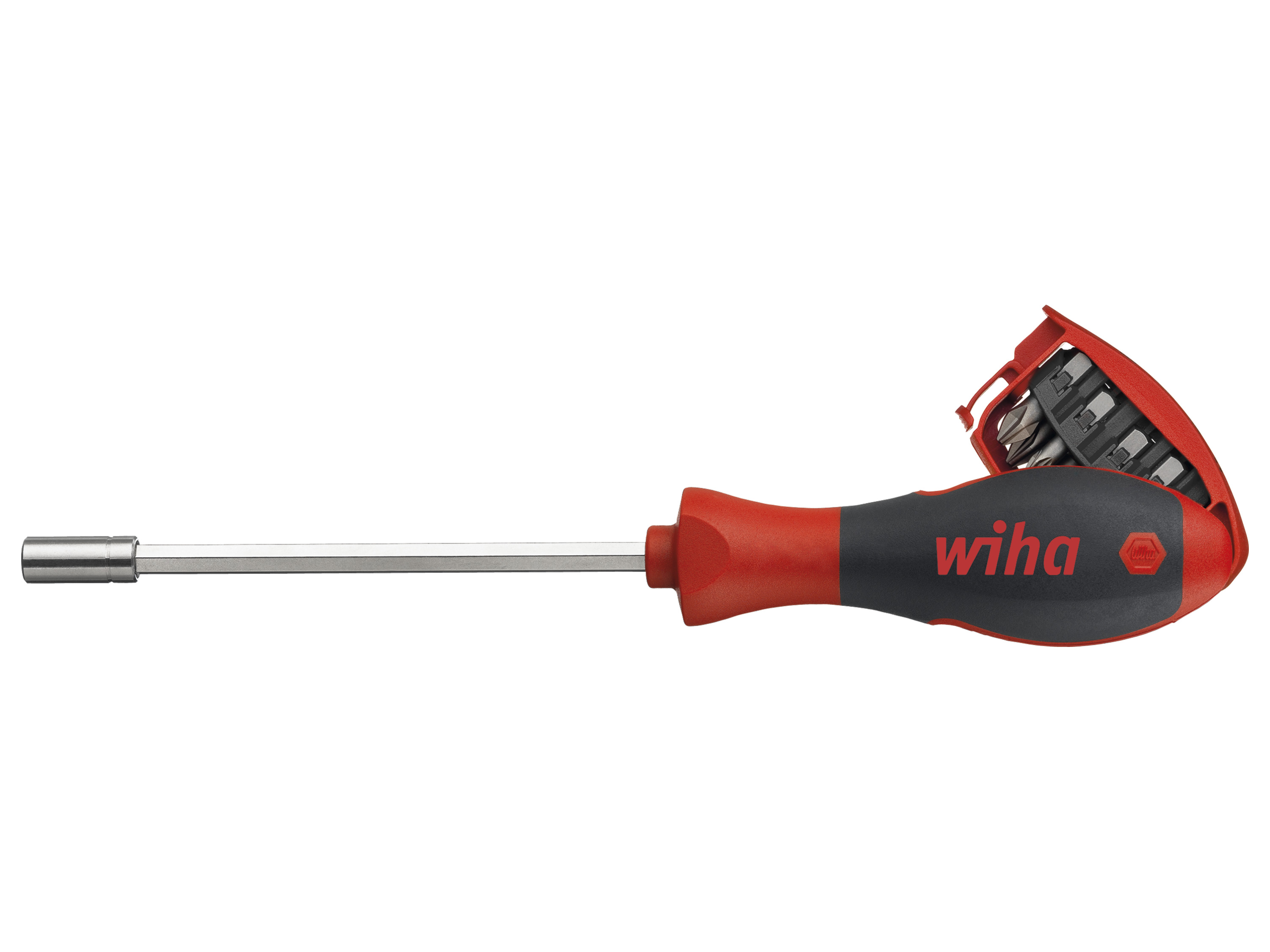 WIHA Schraubendreher mit Bit Magazin magnetisch gemischt mit 8 Bits, 1/4"
