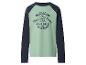 Kinder Langarmshirt mit Baseball-Design und blauen Raglanärmeln.