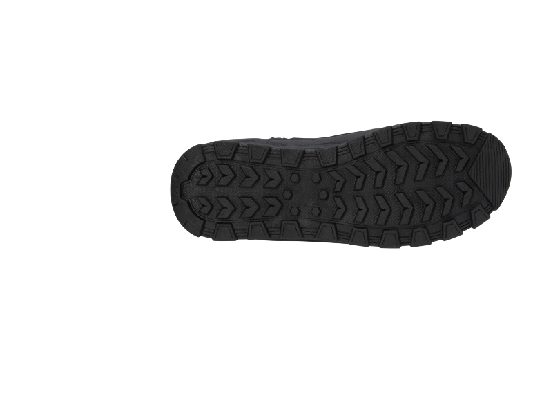 Schwarze Schuhsohle mit strukturiertem Profil.