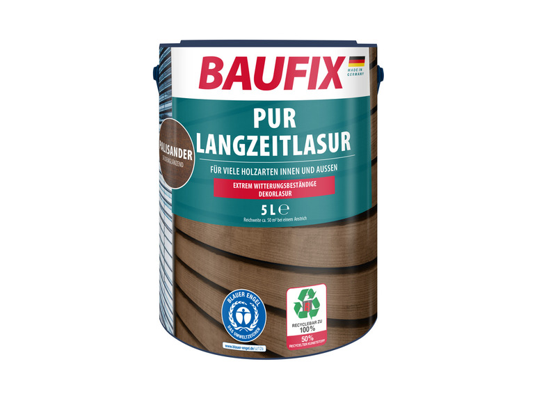 Ein Eimer Baufix Pur Langzeitlasur Holzlasur für Innen und Außen.