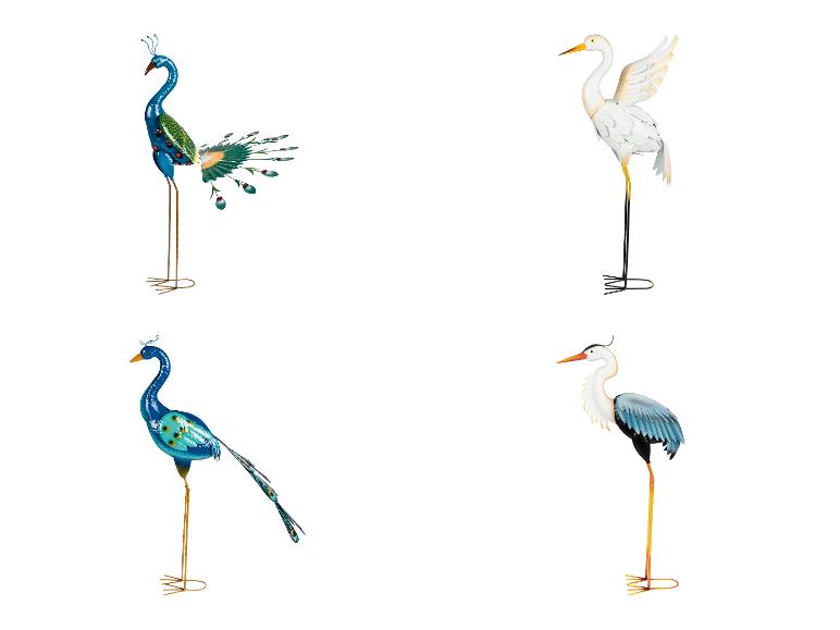 Zwei Pfauen und zwei Reiher aus Metall.