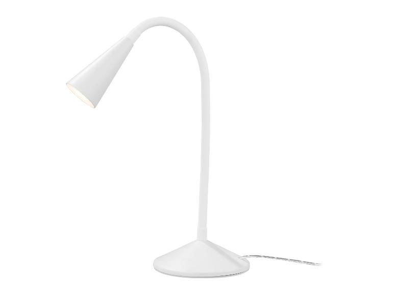 Weiße Schreibtischlampe mit flexiblem Arm und konischem Schirm