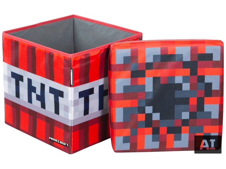 Zwei Minecraft TNT-Boxen, eine offen, eine geschlossen, mit Pixel-Design.