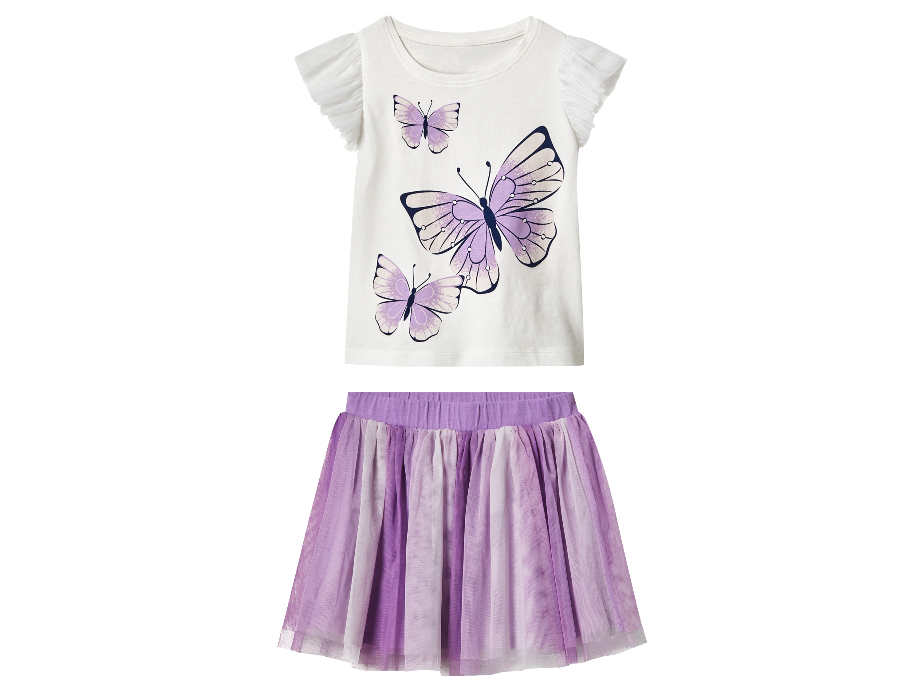 LUPILU® Kleinkinder Mädchen Set 2tlg. (T-Shirt + Tüllrock) (weiß/lila, 98/104)