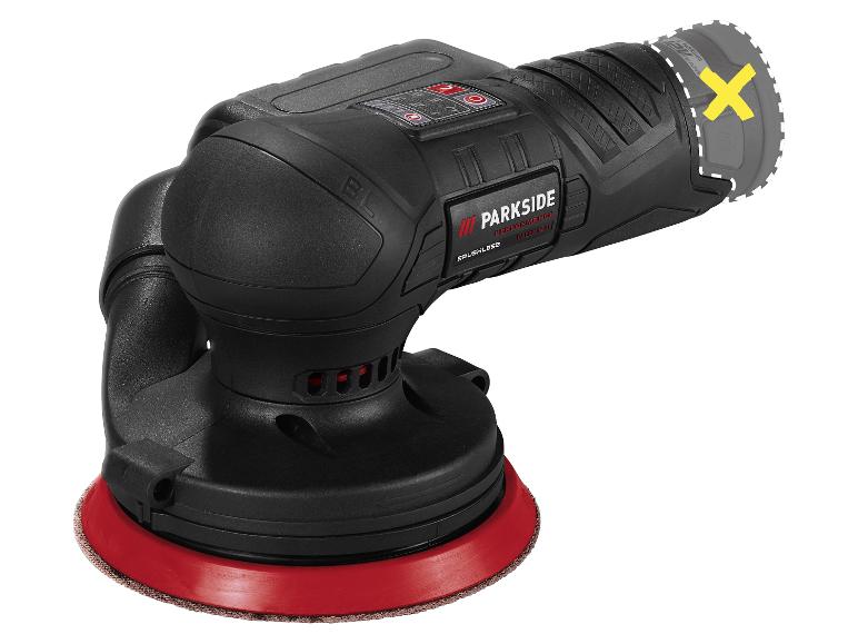 Schwarzer Parkside Performance Exzenterschleifer mit rotem Schleifteller
