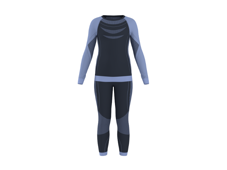Damen-Thermo-Unterwäsche-Set, Langarmshirt und Hose, Grau und Blau.