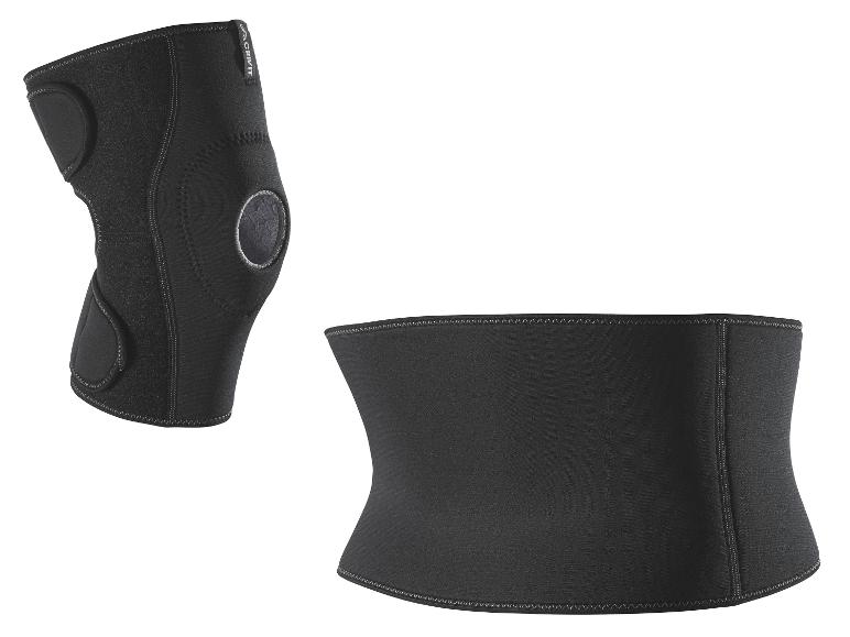 Schwarze Kniebandage und Schwitzgürtel für den Sport