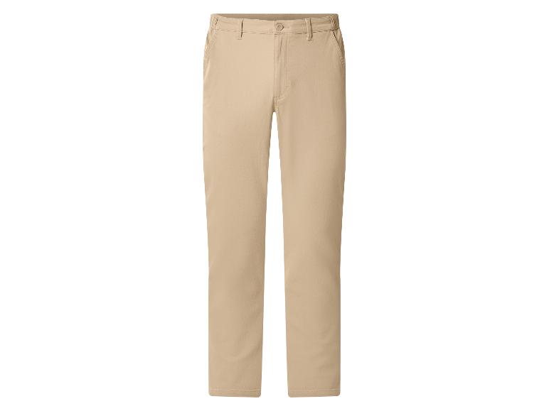 Herren-Chino-Hose in Beige mit Knopf- und Reißverschluss.