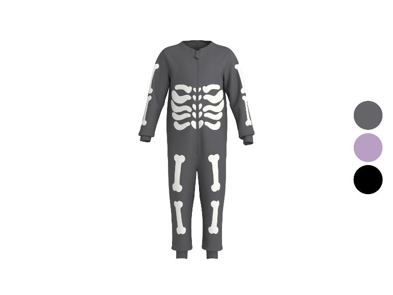 Grauer Skelett-Overall mit weißen Knochen, erhältlich in Grau, Lila und Schwarz.