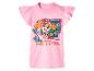 Rosa Kinder-T-Shirt mit lächelndem Welpenmotiv und dem Text 'PAW PATROL'.