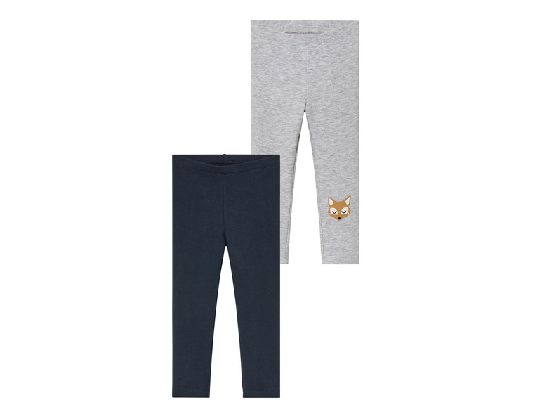 Graue und dunkelblaue Leggings für Mädchen mit einem Fuchs-Motiv.