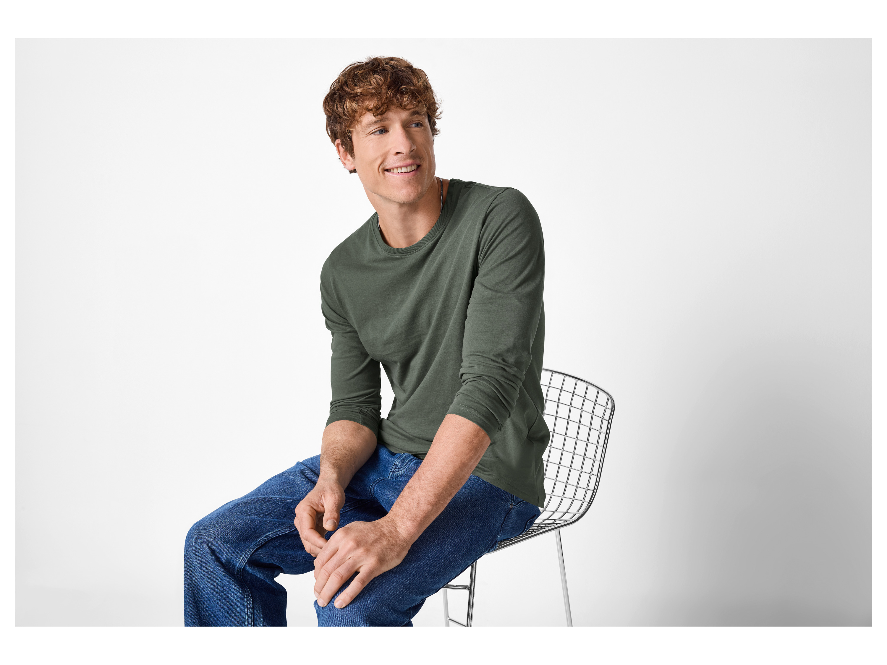 Thumbnail - esmara Men Herren Langarmshirt, 2 Stück (schwarz/khaki, L (52/54))