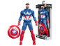 Captain America Spielzeug-Actionfigur mit Schild, in und außerhalb der Verpackung