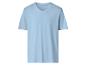 Hellblaues Kurzarm-T-Shirt mit V-Ausschnitt.