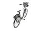 E-Bike mit Korb und Gepäckträger, Draufsicht.