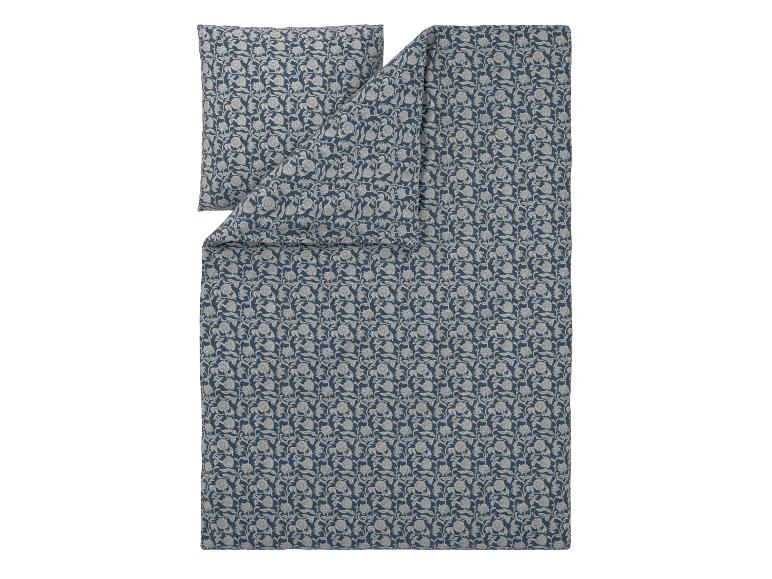 Bettbezug- und Kissenbezug-Set mit blauem und grauem Blumenmuster.