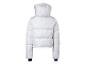 Weiße Daunenjacke mit Kapuze, Rückansicht