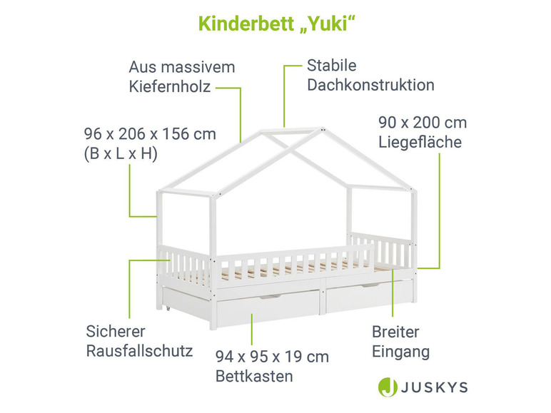 Gehe zu Vollbildansicht: Juskys Kinderbett »Yuki«, mit offenem Dach - Bild 25