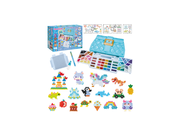Wasserperlen-Set mit Tragetasche, Tier- und Objektdesigns sowie Zubehör.