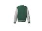 Grün-graue Baseballjacke mit langen Ärmeln und dem Wort „CHAMP“ auf dem Arm.