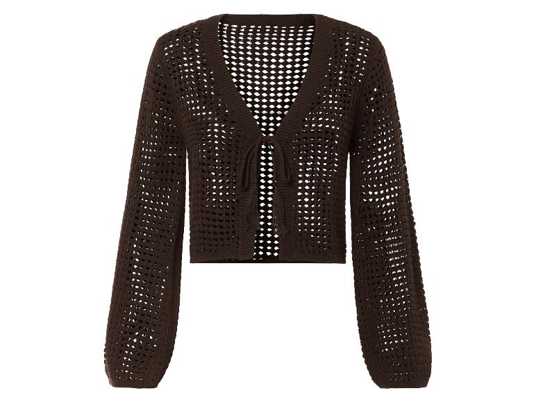 Braunes Strick-Bolero mit Lochmuster, Boho-Stil.