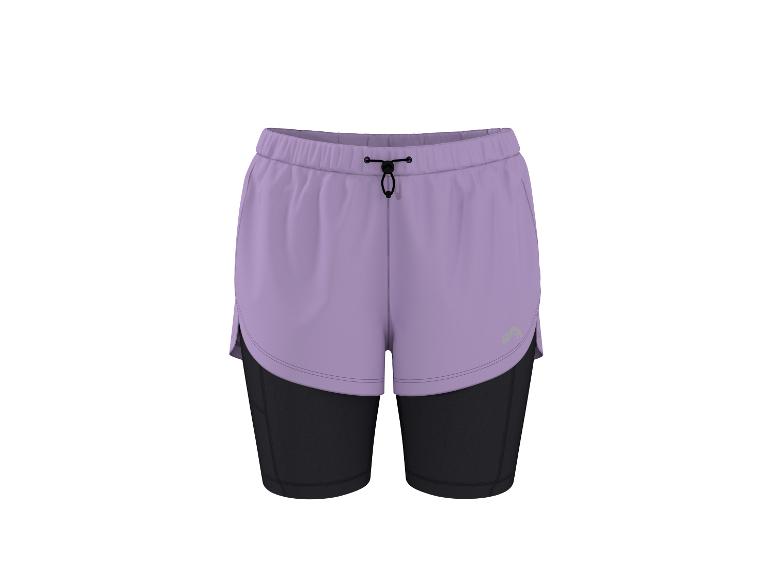 Lila und schwarze, mehrlagige Sportshorts mit Kordelzug