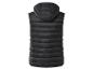 Schwarze Kapuzen-Steppweste, Rückansicht.