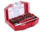 Schraubendreher-Bit-Set mit Griff und Verlängerung in roter Box.