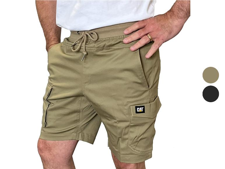 Herren-Cargoshorts in Beige mit Kordelzug und Seitentaschen.
