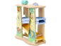 Holz-Kugelbahnspielzeug mit Dschungeltieren, darunter Giraffe und Affe.