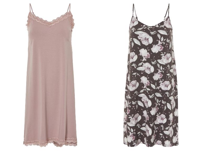 Zwei Camisoles: eine puderrosa mit Spitze, eine mit Blumenmuster.