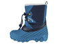 Blaue Winterstiefel mit der Aufschrift 'Winter Fun'.