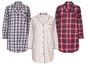 Drei Damen-Nachthemden mit Karos, Punkten und einem einfarbigen Muster.
