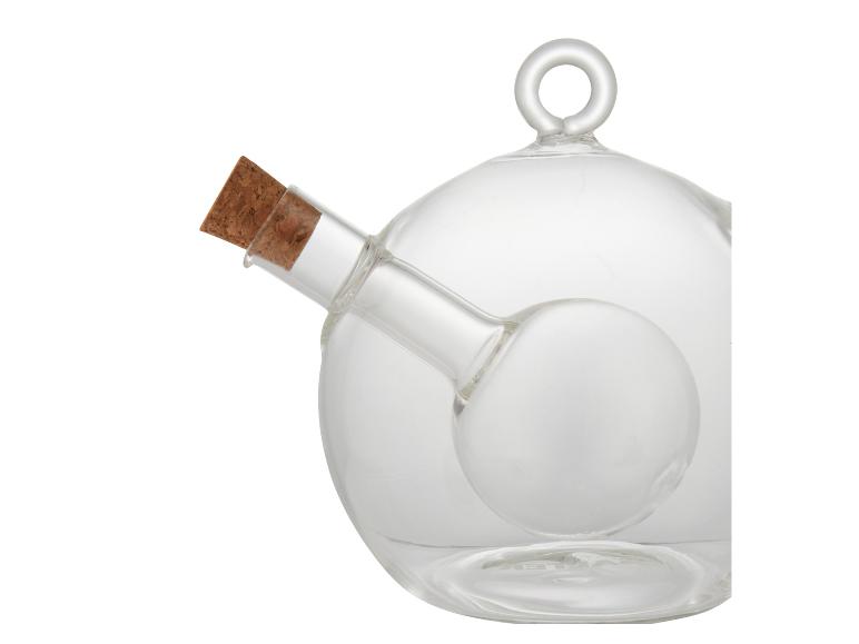 Doppel-Kugel-Glasflasche mit Korken, für Öl und Essig.