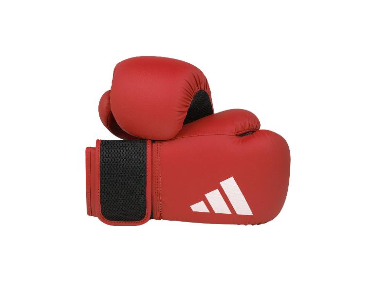 Ein Paar rote Boxhandschuhe mit schwarzen Details.