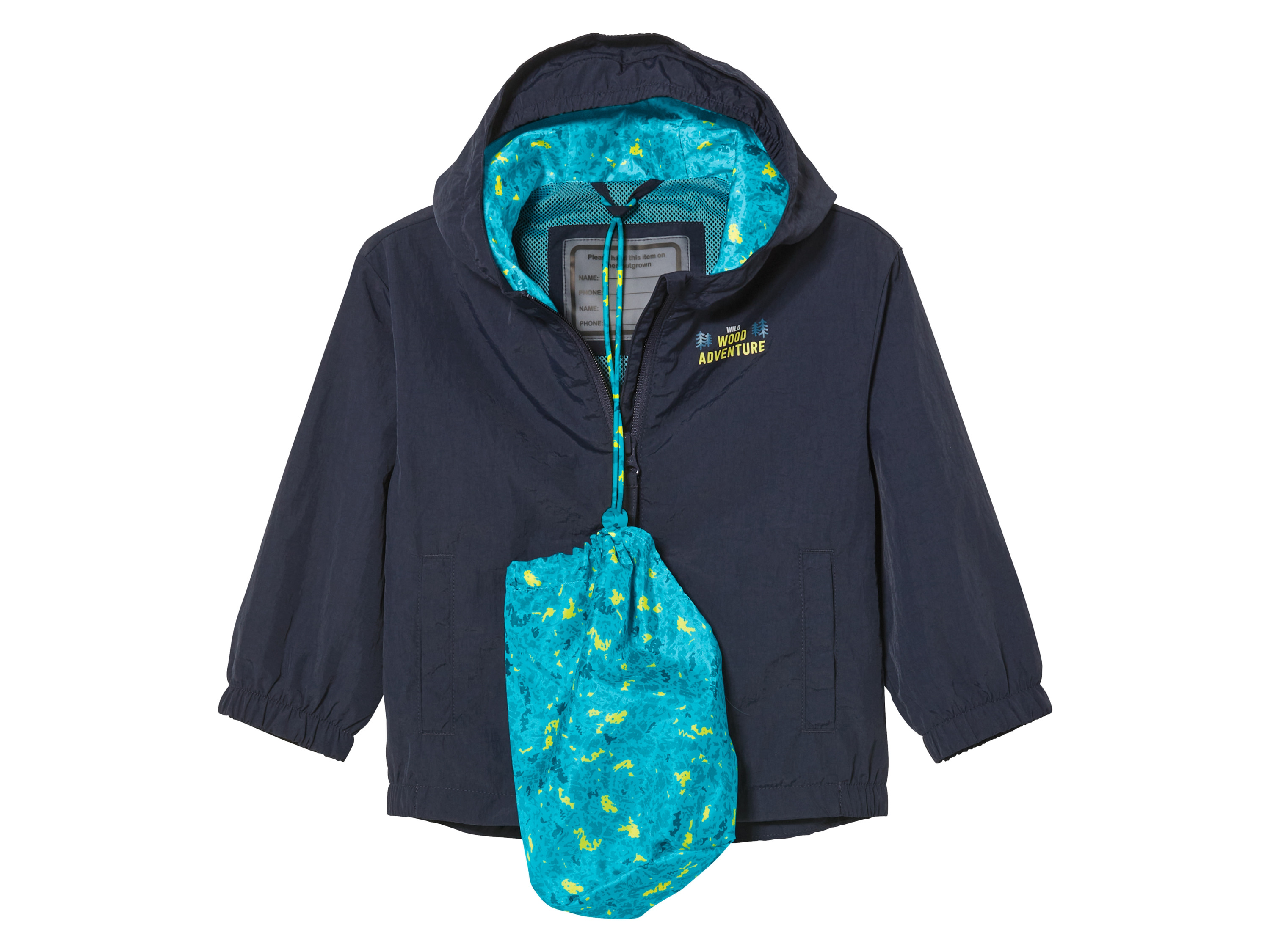 lupilu® Kleinkinder Jungen Funktionsjacke Outdoor (Navy, 86/92)““ | navy Muster: Packbeutel: AOP Detail: mit praktischem Packbeutel durchgehender Reißverschluss mit Kinnschutz Ärmelabschluss mit Gummizug seitliche Eingrifftaschen leicht verlängerte Rückseite innen mit praktischem Namensschild hochwertiger, recycelter YKK-Markenreißverschluss Funktion: wasserabweisendes Obermaterial Kragenform: – Kapuze: ja Material: Obermaterial: Polyamid Futter: Polyester recycelt Pflegehinweis: waschen bei max. 40 °C Pflegeleicht nicht bleichen nicht im Wäschetrockner trocknen bügeln bis 110 °C Stufe 1. Kein Bügeln mit Dampf nicht trockenreinigen Größe: 86/92 – 122/128 Meine Lidl-Größe – so einfach gehts Deine Größe findest du in der Lidl-Größentabelle . Oeko-Tex® Standard 100 Geprüft auf Schadstoffe Zertifizierungsnummer: S24-3003 Hohenstein Htti Standard 100 by Oeko-Tex® ist die weltweit bekannteste, unabhängige Zertifizierung schadstoffgeprüfter Textil- und Lederprodukte aller Art – vom Garn und den Stoffen bis hin zum gebrauchsfertigen Artikel. Das Label bestätigt