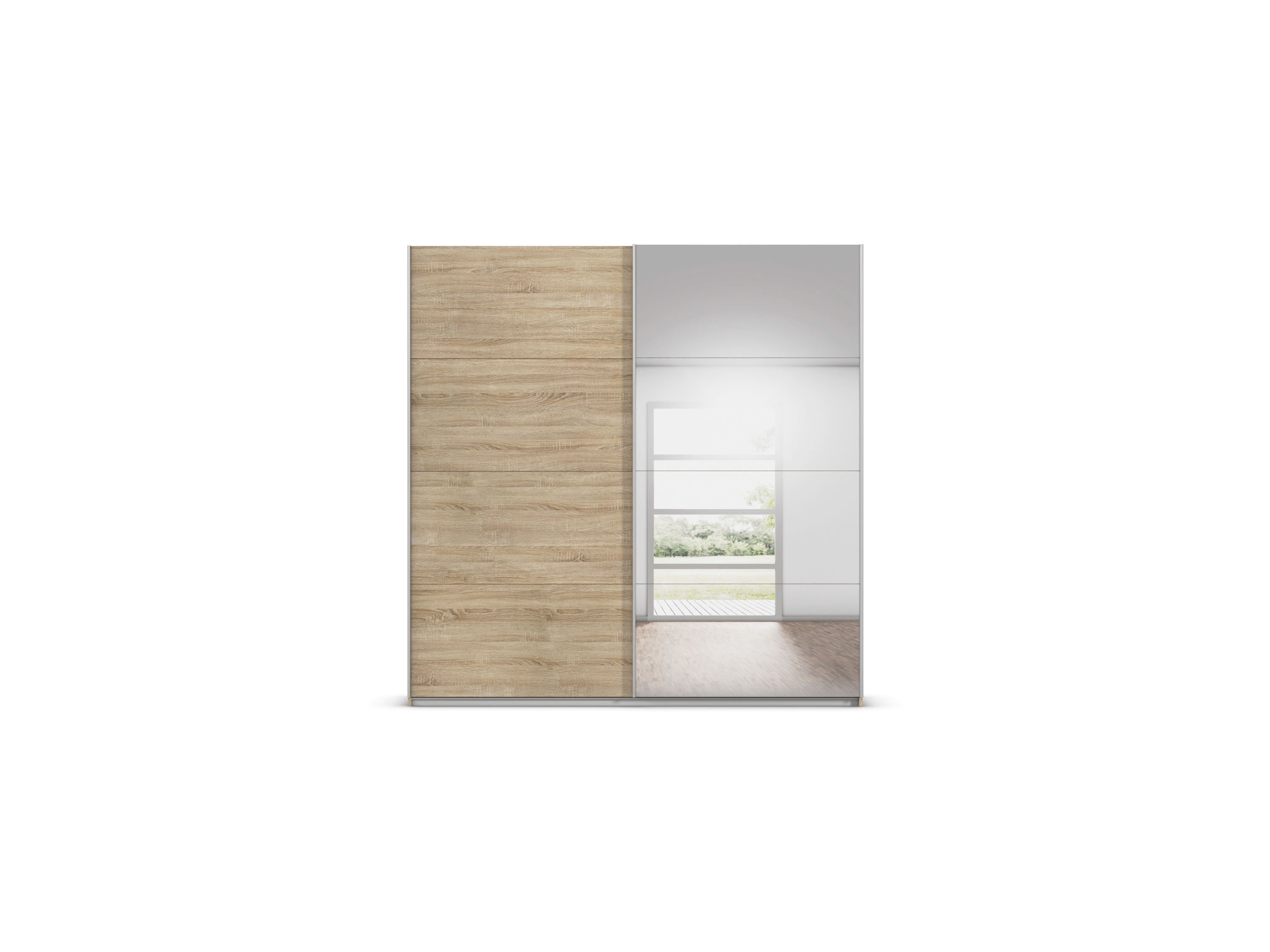 RAUCH ORANGE Quadra Schwebetürenschrank mit Spiegelelementen (Premium-Zubehör, Korpus: Eiche, 226 x 230 cm) – Bild 3 von 4