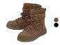 Braune Winterstiefel mit Schnürsenkeln und Strickkragen, erhältlich in Braun und Schwarz.