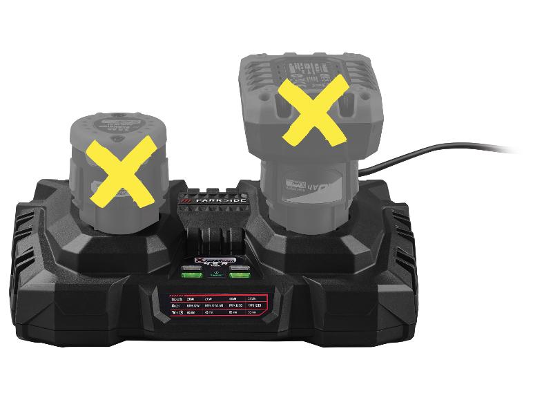 Parkside Doppel-Ladegerät für Akkus von Elektrowerkzeugen.