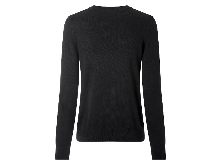 Schwarzer Langarm-Pullover mit Rundhalsausschnitt, Rückansicht.