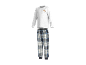 Graues Langarm-Pyjama-Oberteil mit „Cookies for Breakfast“-Aufschrift und karierte Pyjamahose.