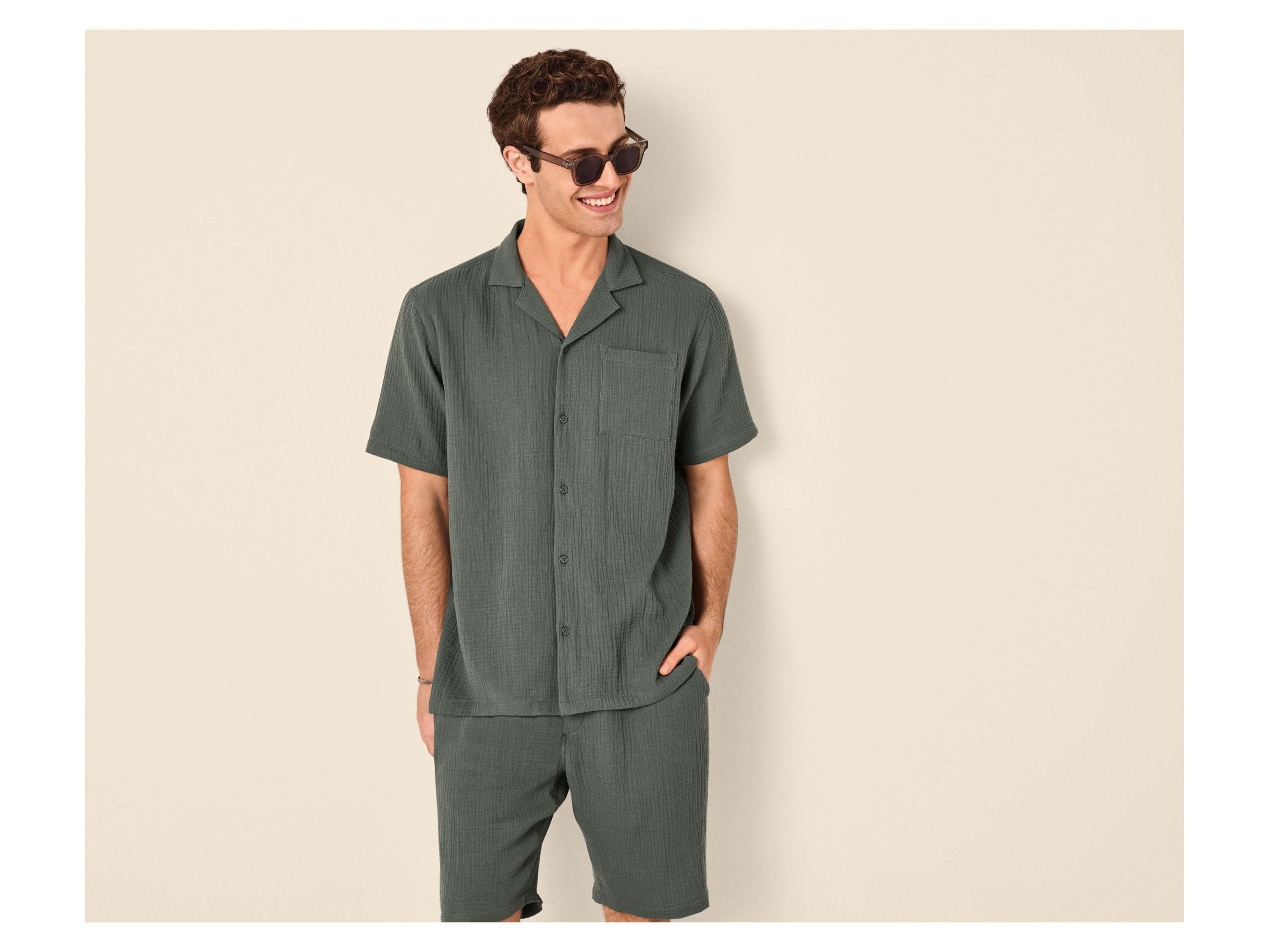 ESMARA MEN Herren Musselin-Freizeithemd (Grün, M (48/50)) – Bild 2 von 3