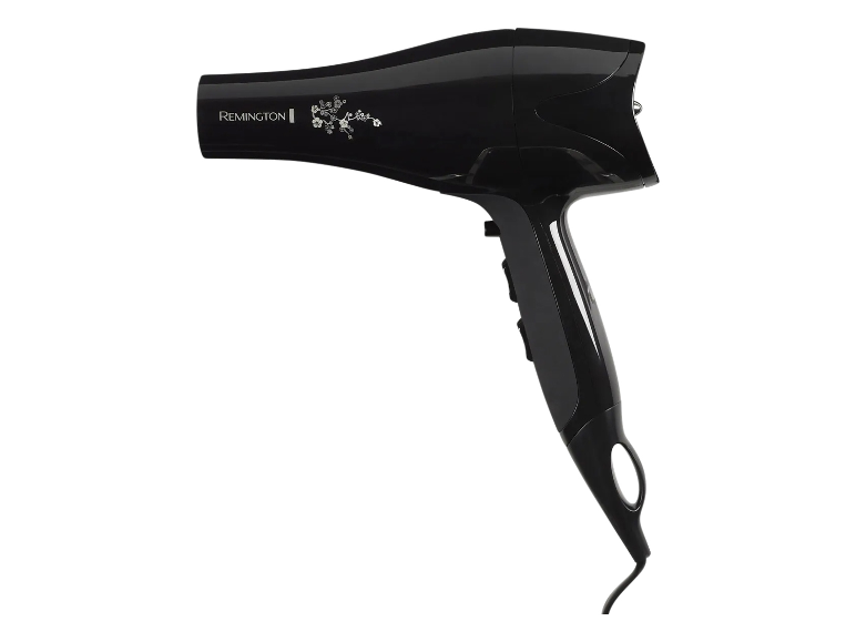 Remington Haartrockner, schwarz mit Blumenmuster.