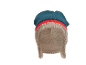 Wintermütze gestrickt in Petrol, Rot und Beige mit Fleecefutter.
