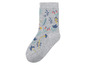 Eine graue Socke mit Blumenmuster.