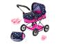 Puppenwagen mit Sternenmuster, Schale mit Besteck, Tasche und Schnuller.