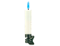 Weiße LED-Kerze mit blauer Flamme und grünem Clip.
