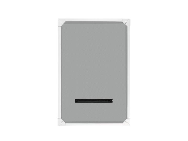 Graues Bügelbrett mit weißem Rahmen und schwarzem Griff