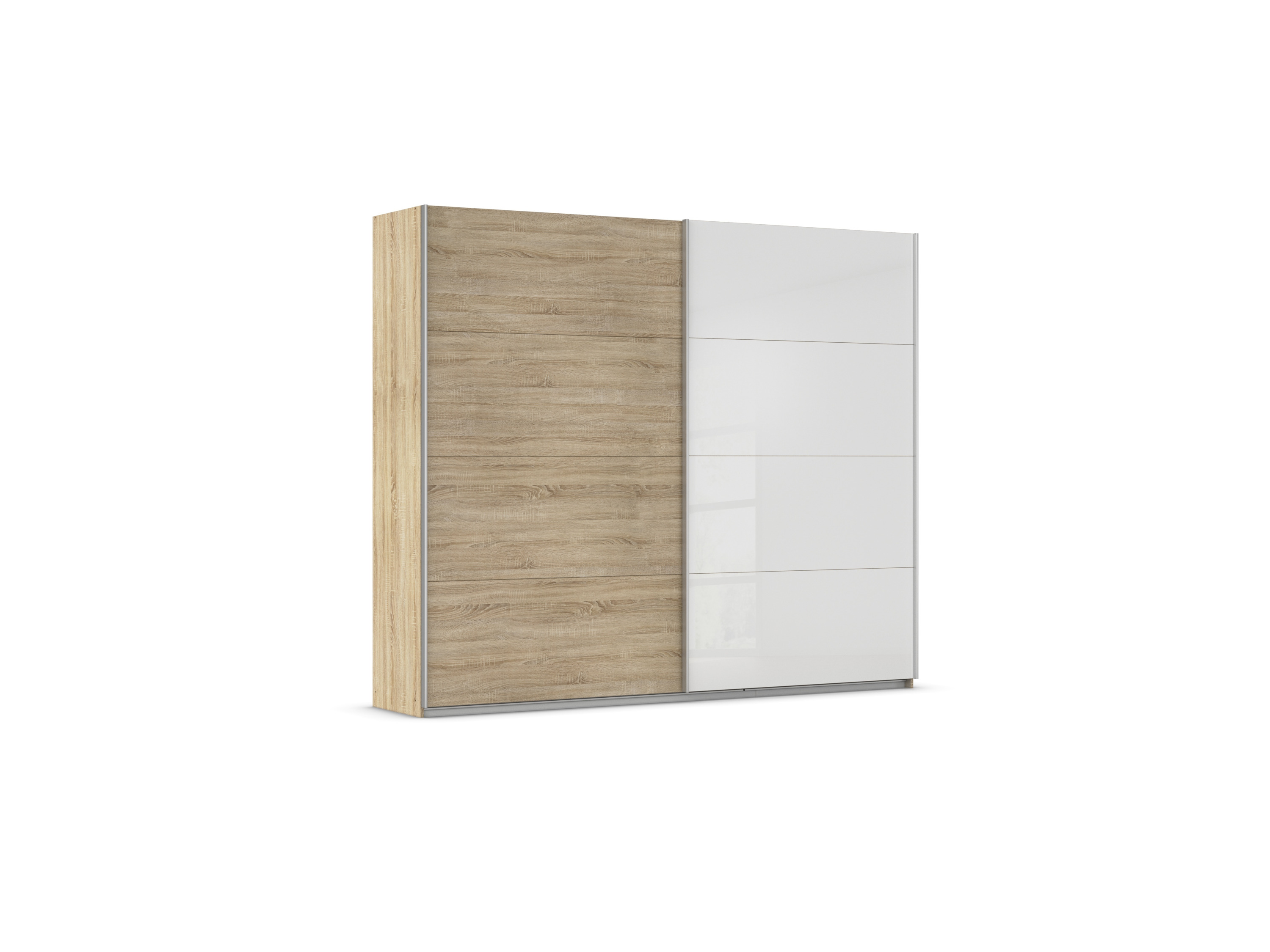 RAUCH ORANGE Quadra Schwebetürenschrank mit Glaselementen (Premium-Zubehör, Korpus:Eiche, Glas:Weiß, 271 x 230 cm) – Bild 4 von 4