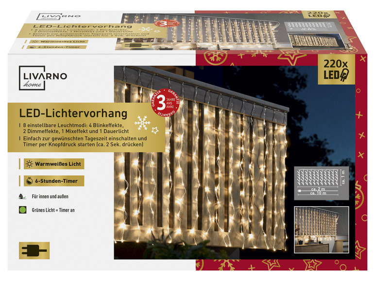 Gehe zu Vollbildansicht: LIVARNO home LED-Lichtervorhang, 8 Leuchtmodi, 220 LEDs - Bild 2